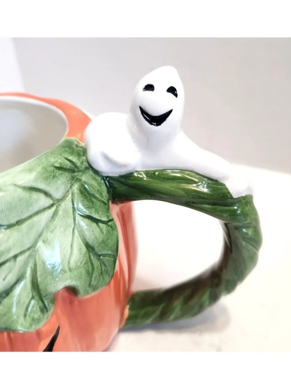 Fitz And Floyd Essentials Pumpkin Mug With Ghost Handle Ceramic Halloween Decor